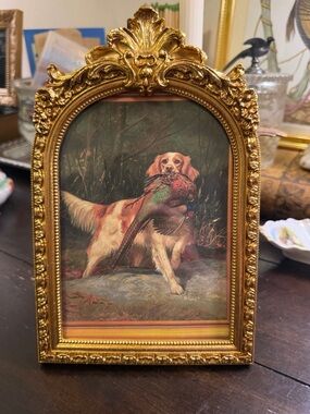 Golden Frame Dog Picture - Decorative Pet Art in Gold 5x7”